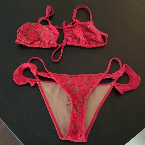 For Love And Lemons Swim For Love Lemons Red Sexy Lace Ruffle